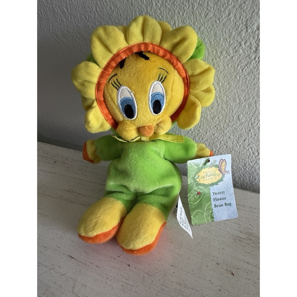 Tweety Bird Enchanted Garden Warner Bros Bean Bag‎ Plush Tweety Flower 9"